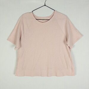 Eileen Fisher Organic Cotton Boxy Crop Tee Womens XS Blush Pink Minimalist